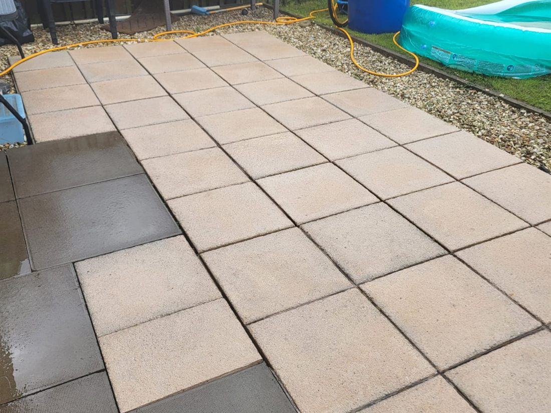 Patio slabs after ProGleam pressure washing